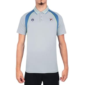Camisa Polo Fila Backspin Short Sleeve Rio Open 25 Cinza Azul e Amarelo