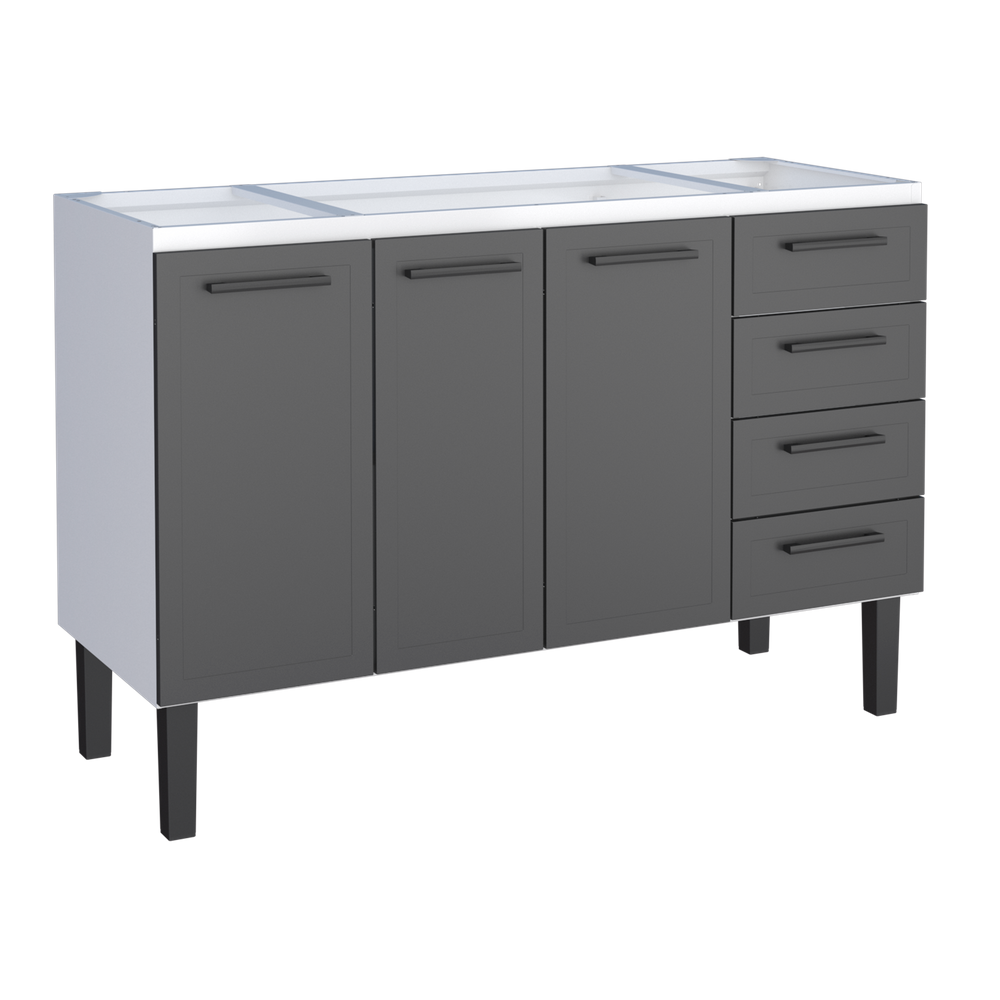 Gabinete Armario Cozinha Juno 1.50 Mt -3 Portas 4 Gavetas - 100% Aço -Cozimax - PRETO
