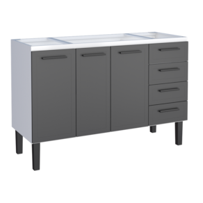 Gabinete Armario Cozinha Juno 1.50 Mt -3 Portas  4 Gavetas - 100% Aço -Cozimax - PRETO