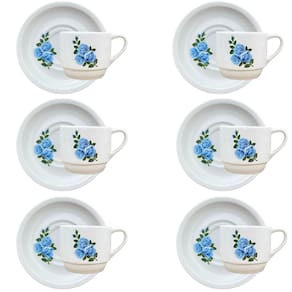 Jogo 6 Xicaras Café/Chá hotel 200ml Empilháveis - Flor Azul