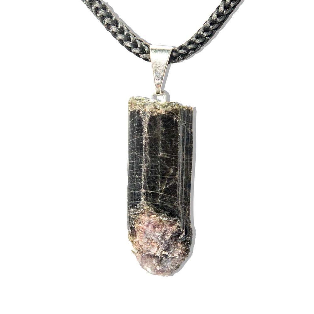 Colar Canudo Turmalina Verde Bruto Natural Pino Prateado