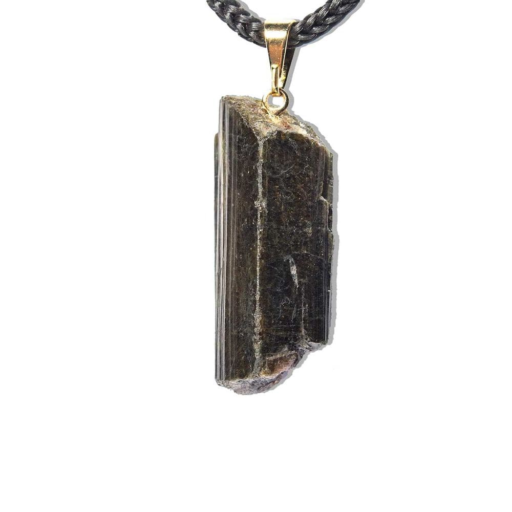 Colar Canudo Turmalina Verde Bruto Natural Pino Dourado