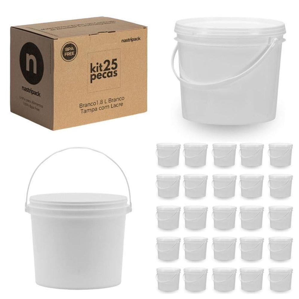 Balde 1.8 Litros Branco Para Brinquedos 25 Pçs