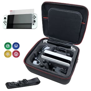Bolsa Compatível Com Nintendo Switch Oled Maleta Viagem Preta Rígida EVA + Película De Vidro Premium + 4 Grips Mario