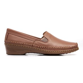 Sapato Sapatilh Mocassi Feminin Couro Marrom Confort Ortopé