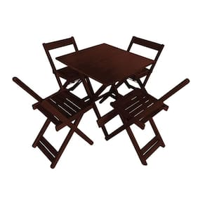Mesa Dobrável 70x70cm Em Madeira Maciça Para Restaurantes E Lanchonetes Com 4 Cadeiras Imbuia Marrom