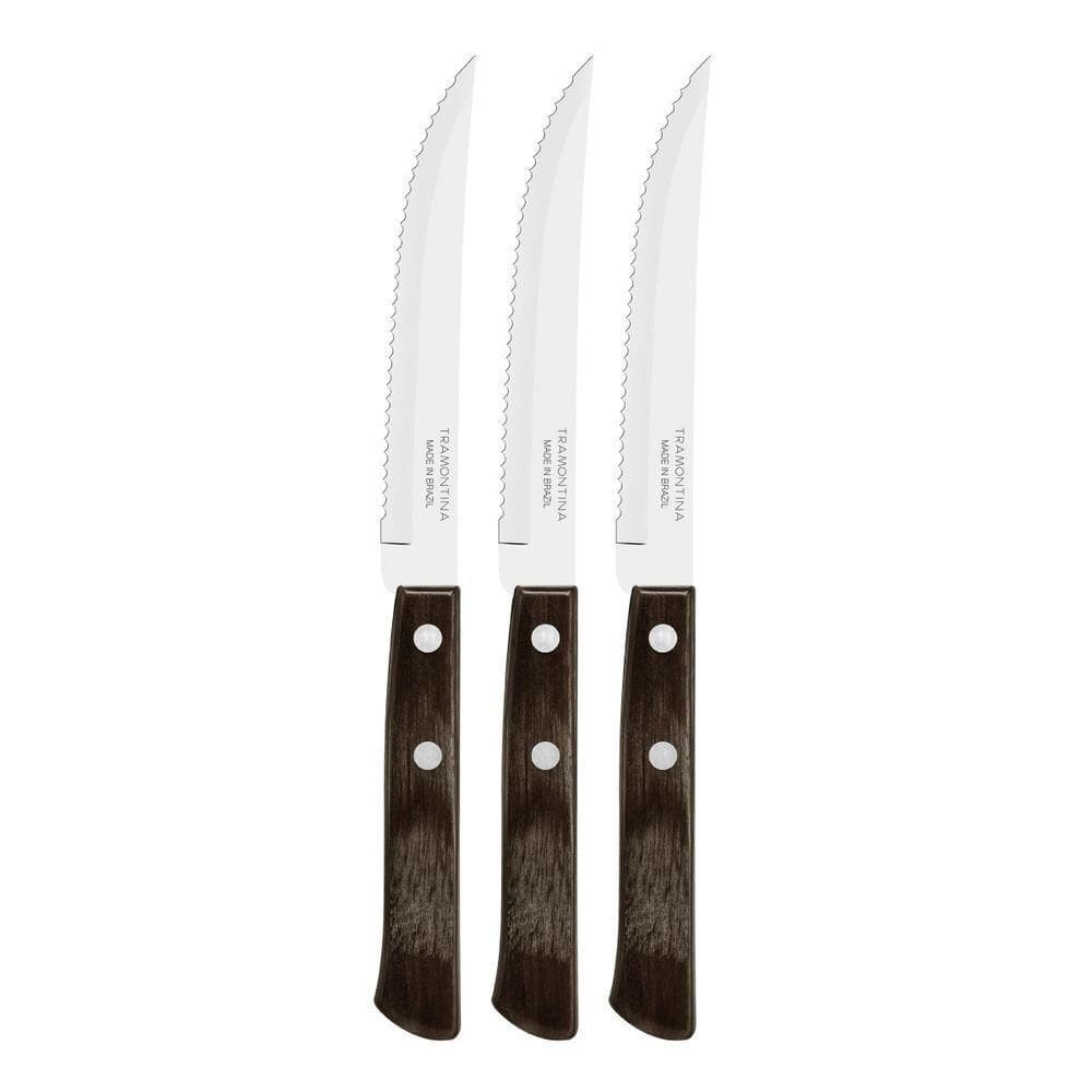 Kit 3 Facas De Churrasco Tramontina Polywood Inox Cabo Castanho