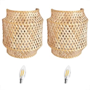 Kit 2 Luminária Arandela Bambu Fibra Natural Boho Nat90 +