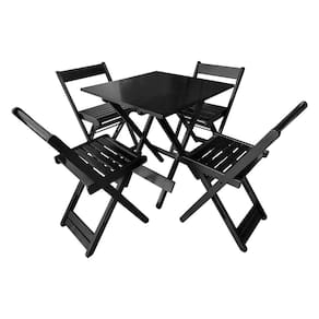Mesa Dobrável 70x70cm Em Madeira Maciça Para Restaurantes E Lanchonetes Com 4 Cadeiras Preto