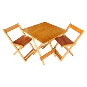 Mesa Dobrável 70x70cm Em Madeira Maciça Para Restaurantes E Lanchonetes Com 2 Cadeiras Mel Bege