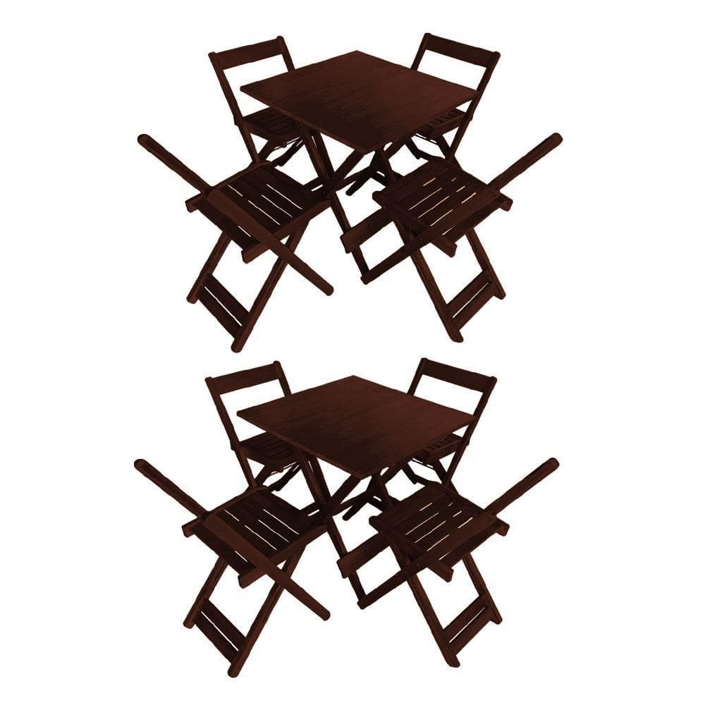Kit 2 Conjuntos De Mesas Dobráveis 70x70 Em Madeira Maciça Para Restaurantes Com 4 Cadeiras Imbuia Marrom