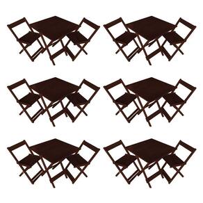 Kit 6 Conjuntos De Mesa Dobrável 70x70cm Em Madeira Maciça Para Restaurantes Com 2 Cadeiras Imbuia Marrom