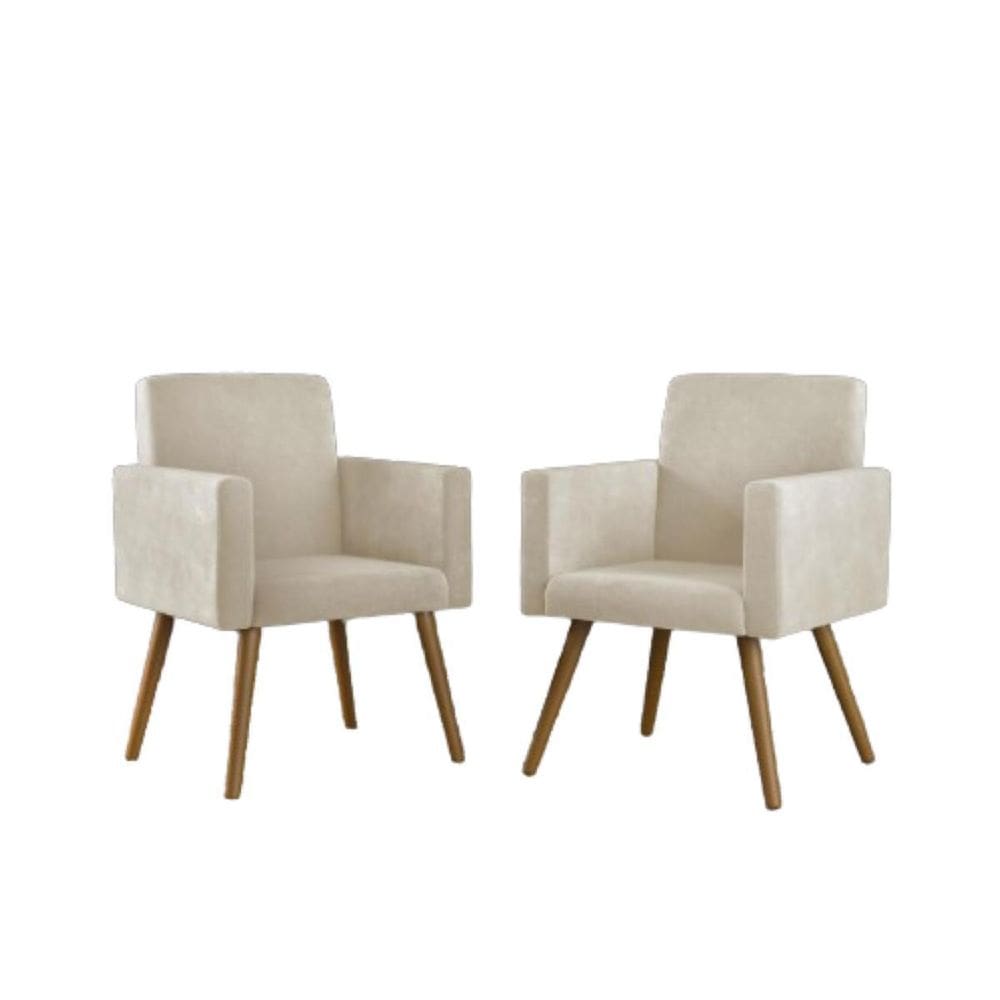 Kit 02 Poltronas Decorativa Sala Bege Balaqui Decor