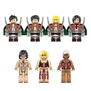 Kit 7 Bonecos Attack On Titan Levi Mikasa Eren Anime Blocos De Montar