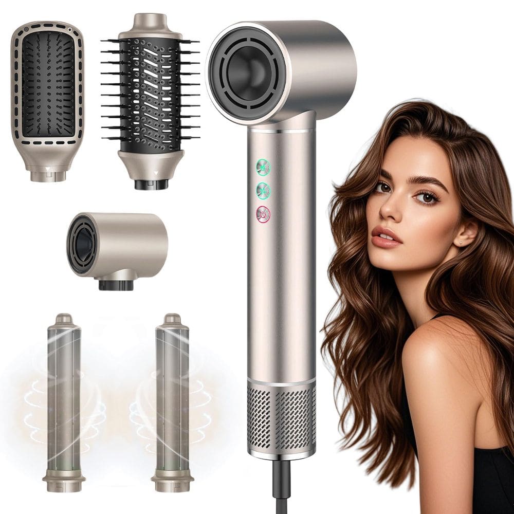 Secador de cabelo, escova, secagem, alisamento, ondulação, ar quente, 5 em 1