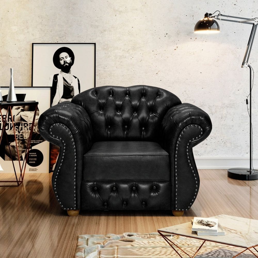 Poltrona para Sala de Estar Chest Merlô Design de Luxo Preto