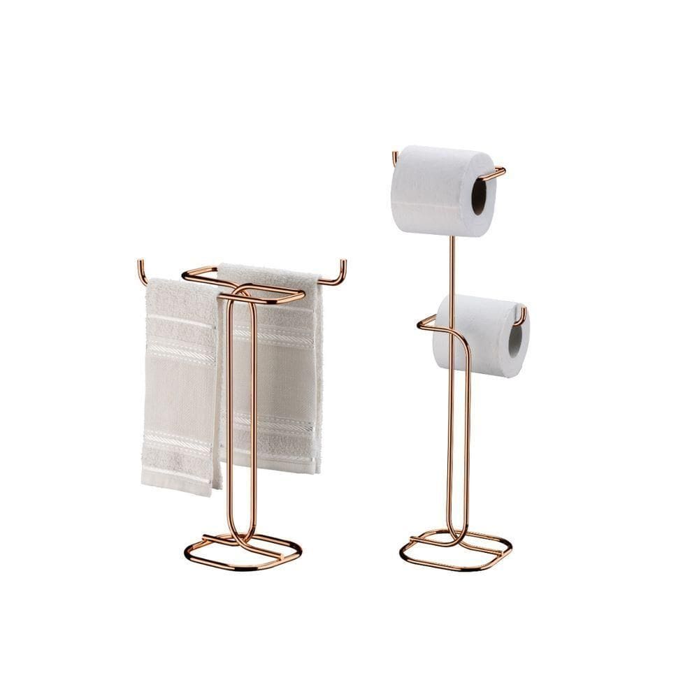 Kit Banheiro Rosé Gold Future Porta Papel Higiênico Chao Porta Toalha De Bancada