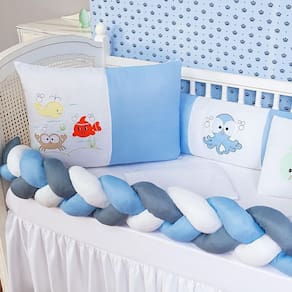 Kit Protetor Berço Padrão Americano Fundo Do Mar Azul 6 Pçs