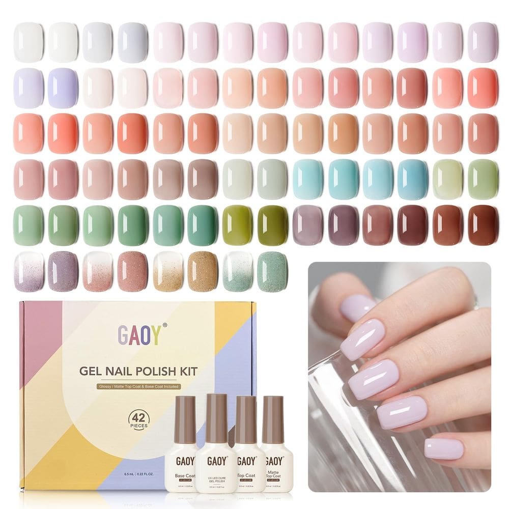 Kit de esmalte de gel GAOY, 42 unidades, branco gelatinoso, rosa, roxo