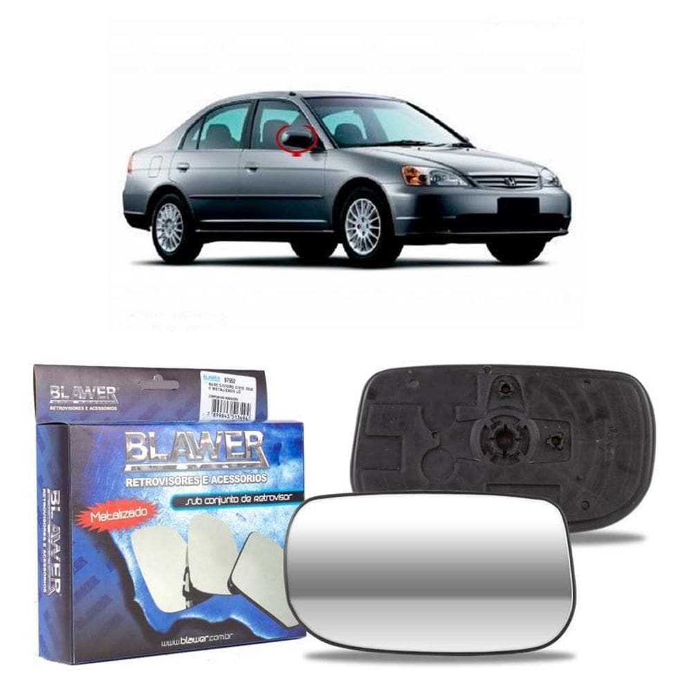 Lente Retrovisor Com Base Honda Civic 02-05 Lado Direito