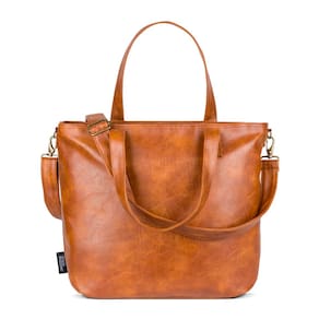 Bolsa simples, moderna, grande, de couro PU marrom para laptop de 17 polegadas