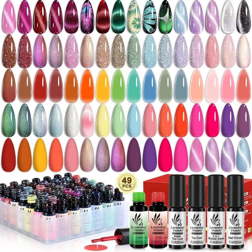 Conjunto de esmaltes em gel, violetas, lavanda, olho de gato, 49 cores