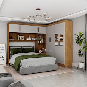 Guarda Roupa Casal Modulado 4 Portas Hercules 4 Portas 4 Gavetas com Espelho Cinamomo com Off White