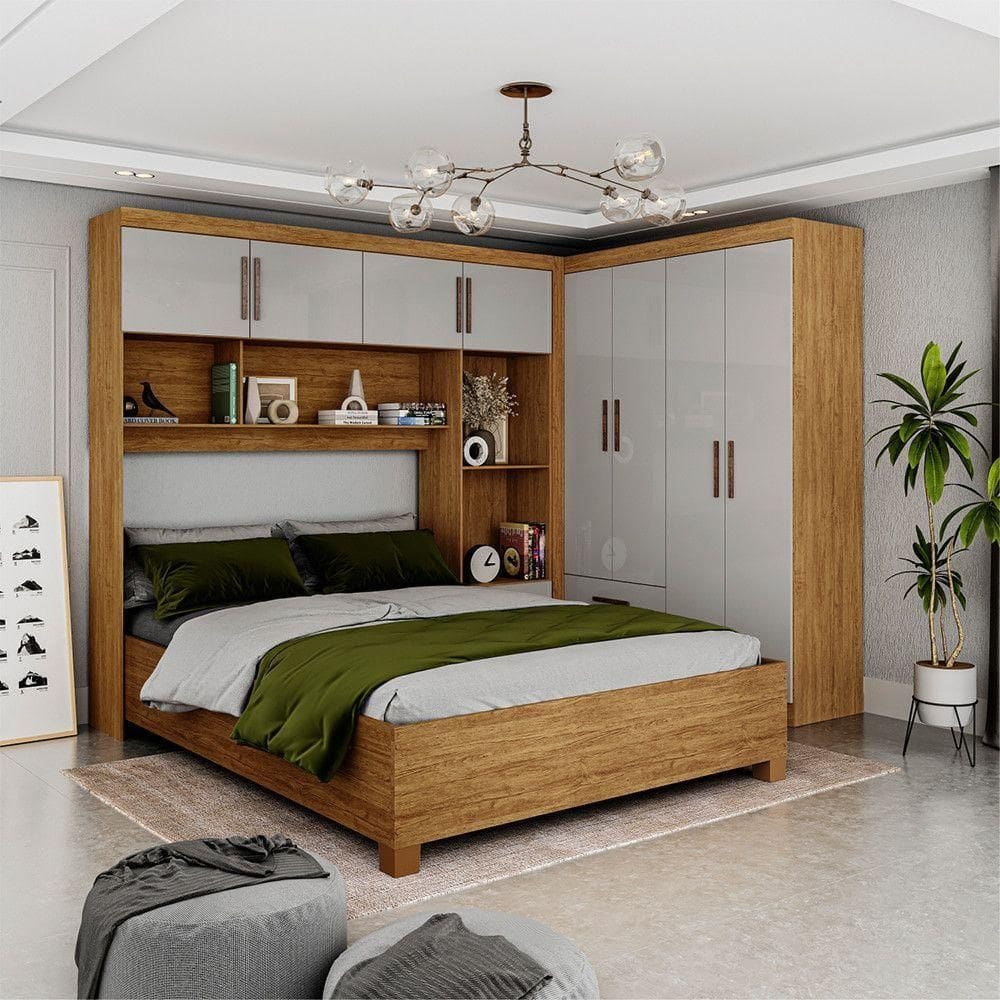 Guarda Roupa Casal Modulado 4 Portas Hercules 4 Portas 4 Gavetas Cinamomo com Off White