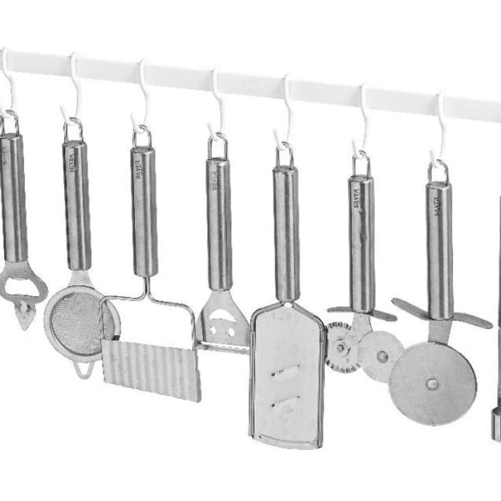Porta Utensílios E Talheres De Parede 60Cm 10 Ganchos Branco