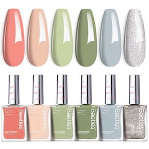 Conjunto de esmaltes Beetles P176, 6 cores, 15 ml, efeito glitter