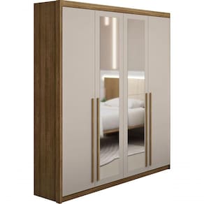 Guarda Roupa Casal 1,83m Com Espelho Dubai 4 Portas Nature fendi Vila Rica