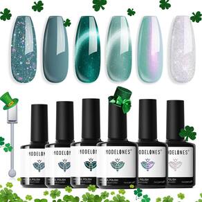 Verniz de unhas Modelones Cat Eye Gel 9D verde holográfico 6 cores