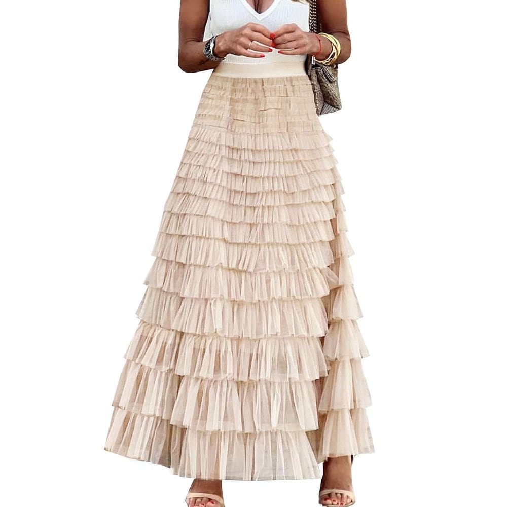Saia maxi de tule Flygo para mulheres tamanho damasco S