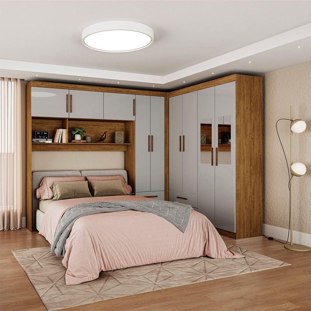 Guarda Roupa Casal Modulado 5 Portas Hercules 4 Portas e 4 Gavetas com Espelho Cinamomo/Off White