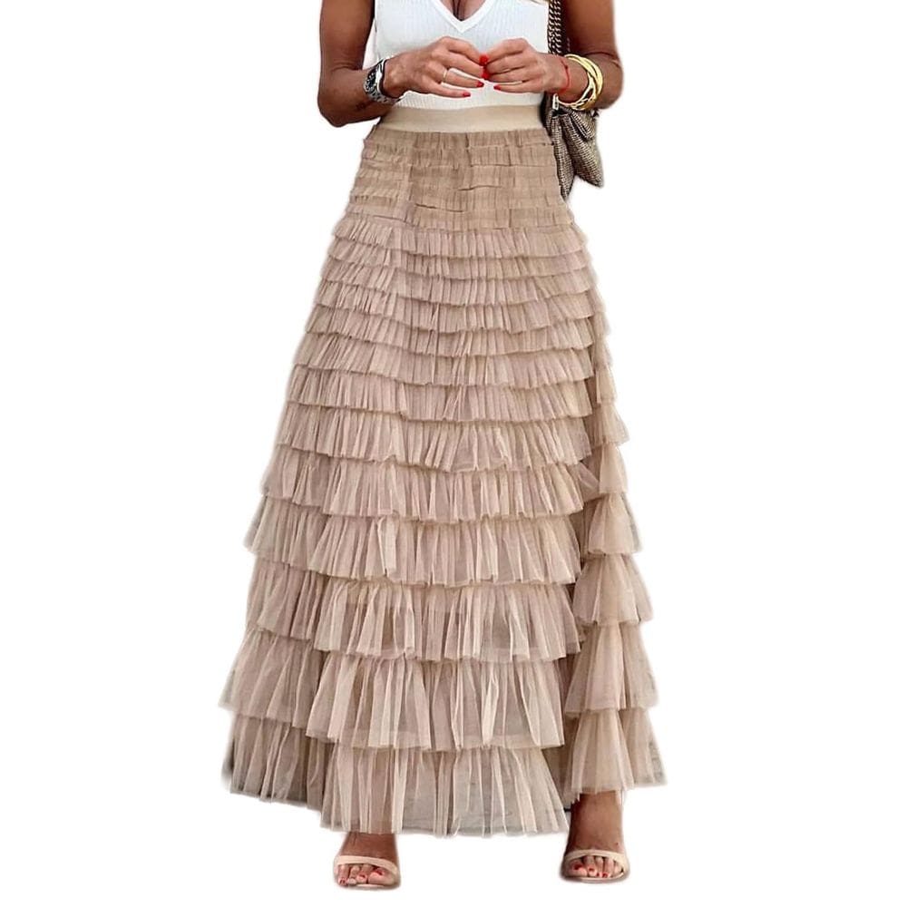 Saia maxi de tule Flygo para mulheres, champanhe, tamanho L