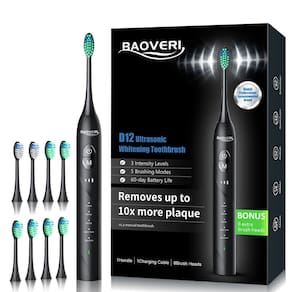 Escova de dentes elétrica BAOVERI com 8 cabeças de escova para adultos e crianças