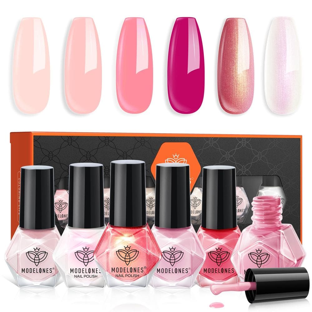 Conjunto de esmaltes modelones de 6 cores: rosa quente, rosa nude