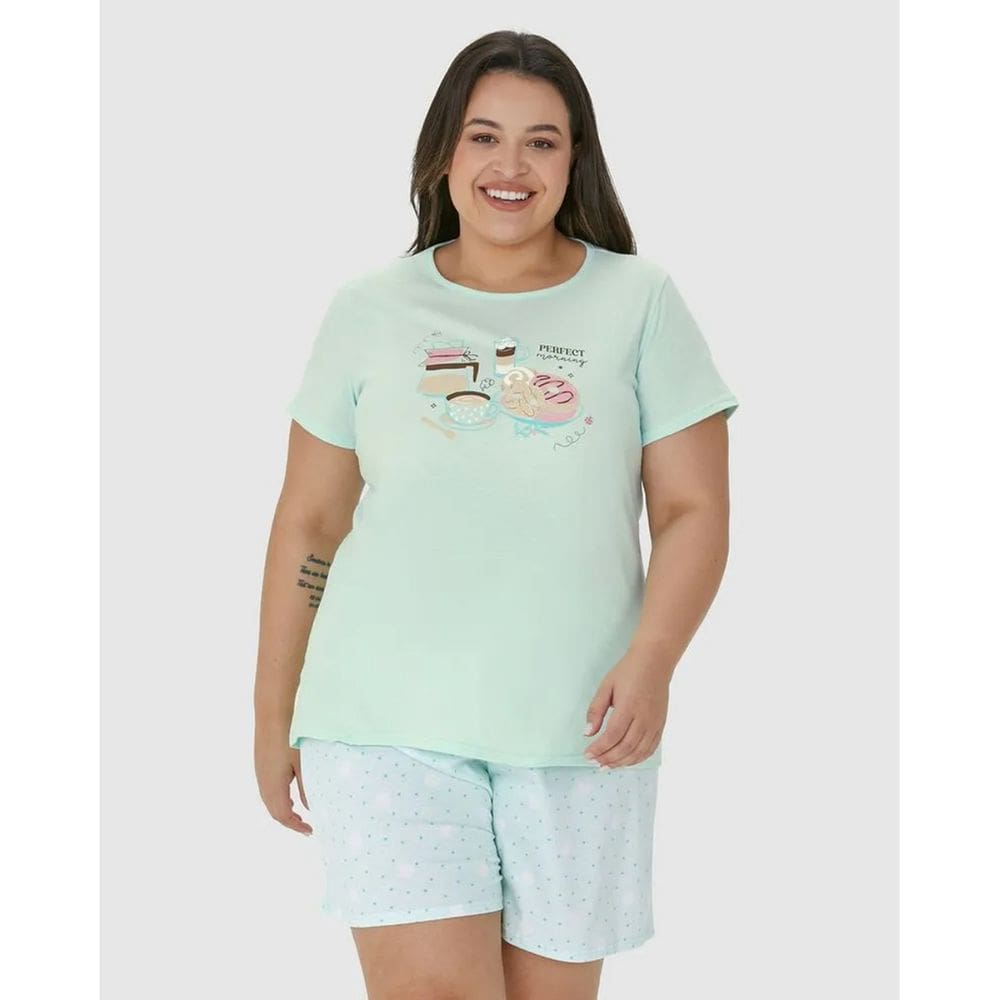 Pijama Feminino Manga Curta Algodão Malwee Plus Ref. 122423