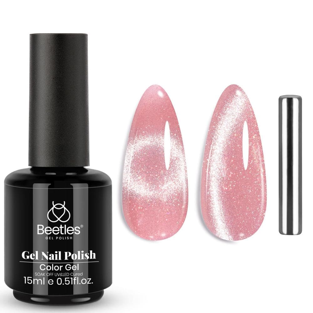 Esmalte de gel besouros Cat Eye Pink Glitter com ímã, 20 unidades