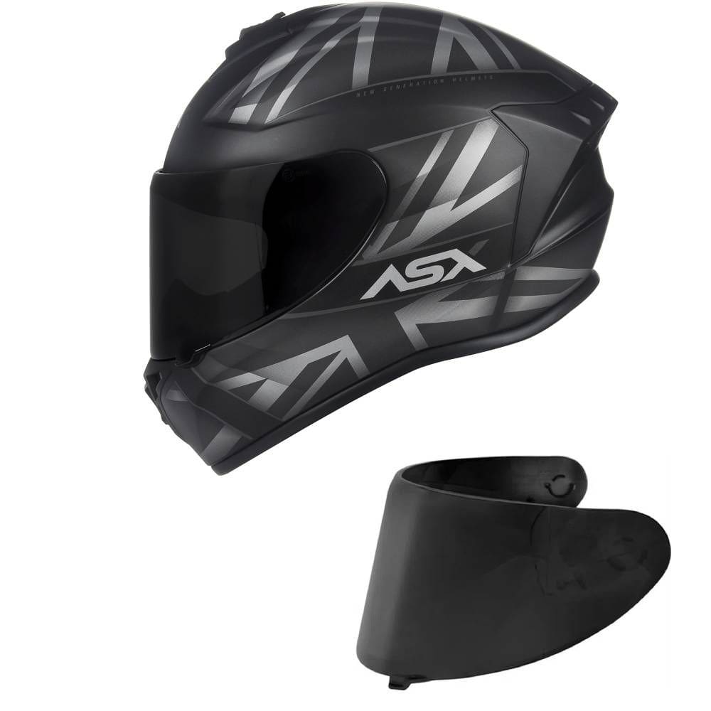 Capacete ASX Draken UK Preto e Cinza Fosco Mais Viseira Fumê