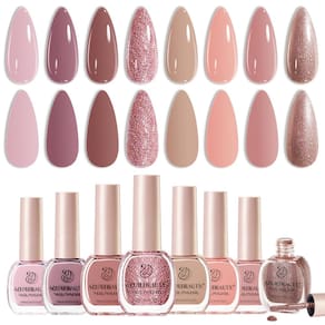 Conjunto de esmaltes AZUREBEAUTY 8 cores rosa nude glitter 10 mL