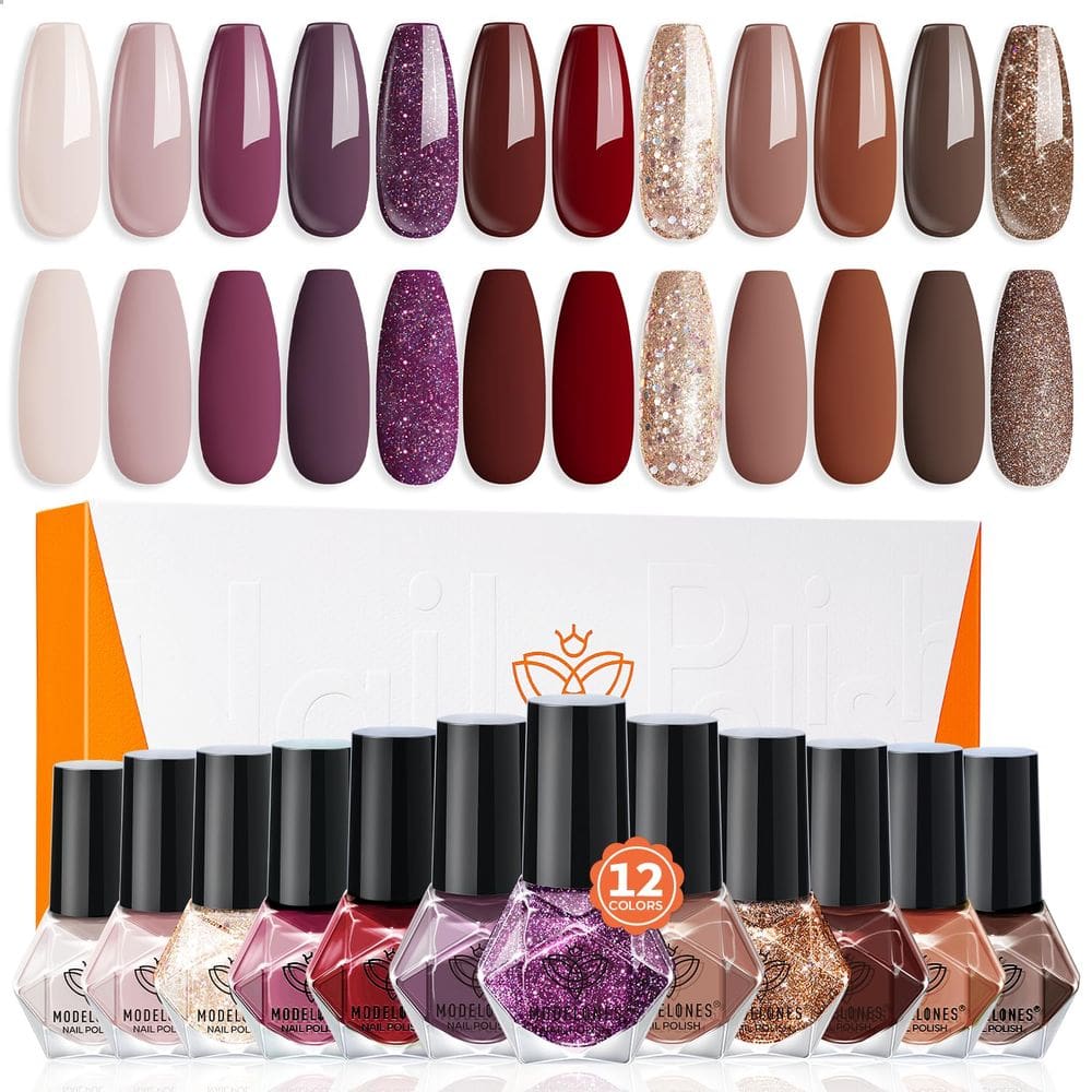 Conjunto de esmaltes Modelones 12 cores bordô, vermelho e dourado