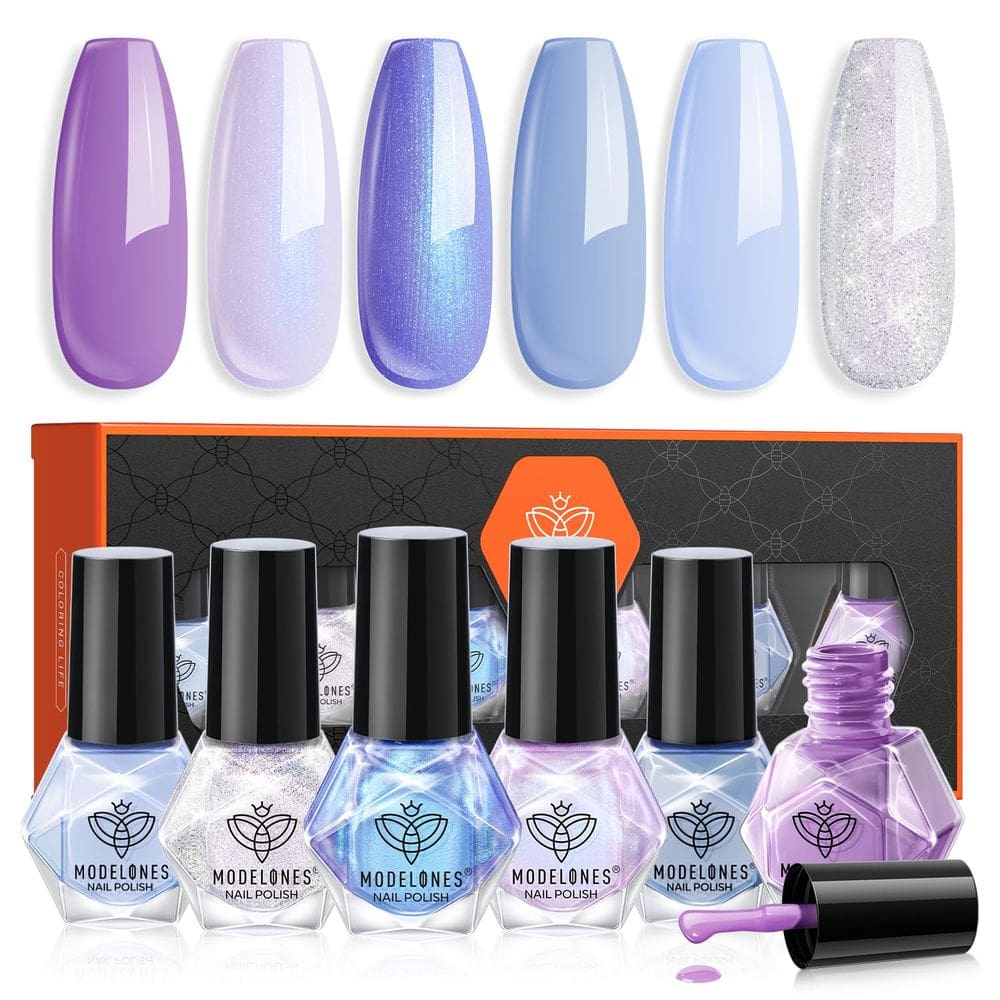 Conjunto de esmaltes Modelones 6 cores Baby Blue Purple Shimmer