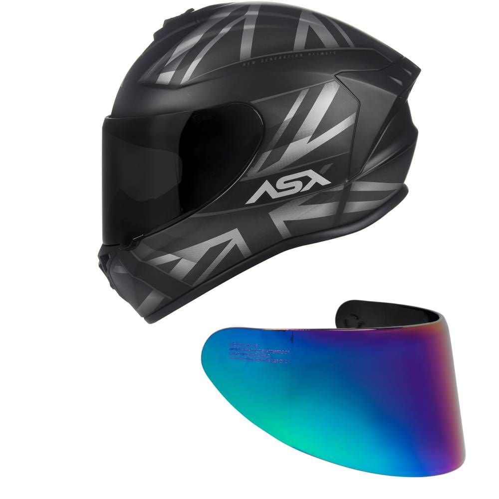 Capacete ASX Draken UK Preto e Cinza Fosco Mais Viseira Camaleão