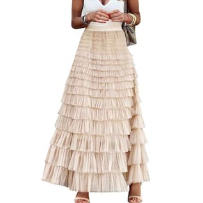 Saia maxi de tule Flygo para mulheres tamanho damasco L