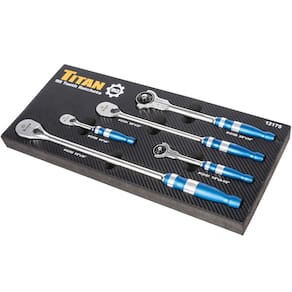 Conjunto de catracas Titan 12175, 5 peças, cabeça giratória e 90 dentes e plana