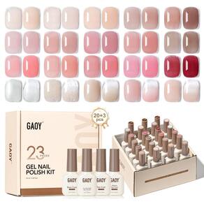 Kit de esmalte de gel GAOY Nude Pink Glitter 23 unidades com acabamento
