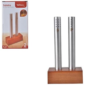 Saleiro Pimenteiro De Inox Com Base De Madeira