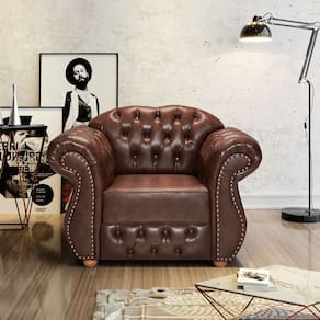 Poltrona para Sala de Estar Chest Merlô Design de Luxo Marrom Pinhão
