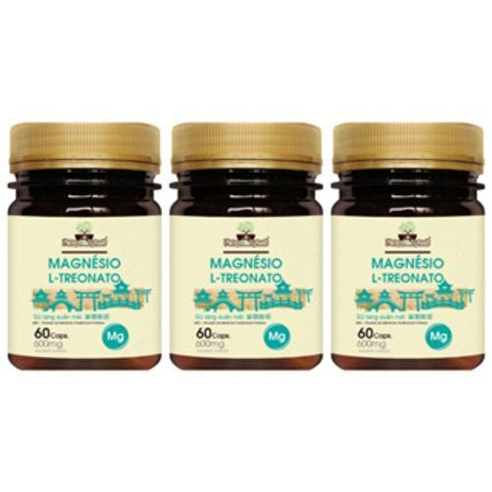 Kit 3 Un - Magnesio L Treonato 600Mg 60 Caps Folha & Raizes